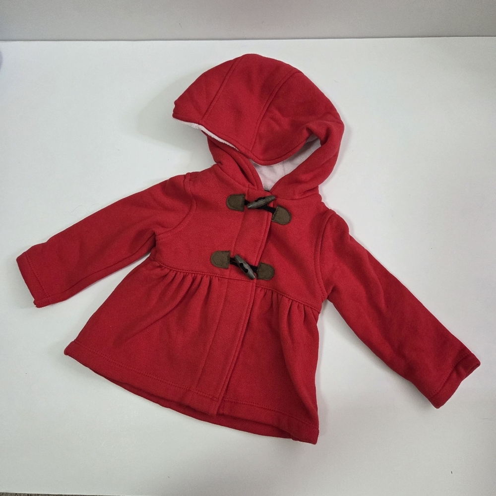 Carter's Baby Girl Peplum Jacket 12M Red Hooded Flared Coat Toggle Button